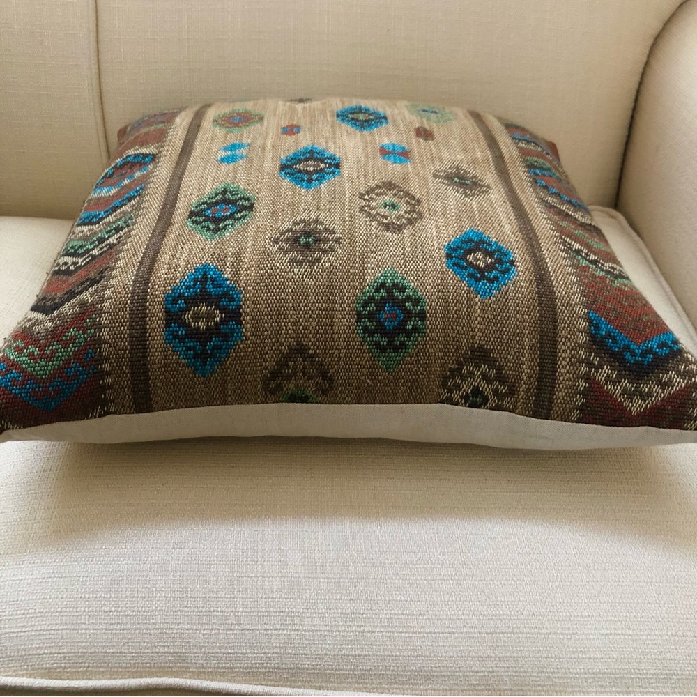 Custom Made 18” Feather & Down Accent Pillow. Beautiful Mountain Southwest Woven - Picture 3 of 9
